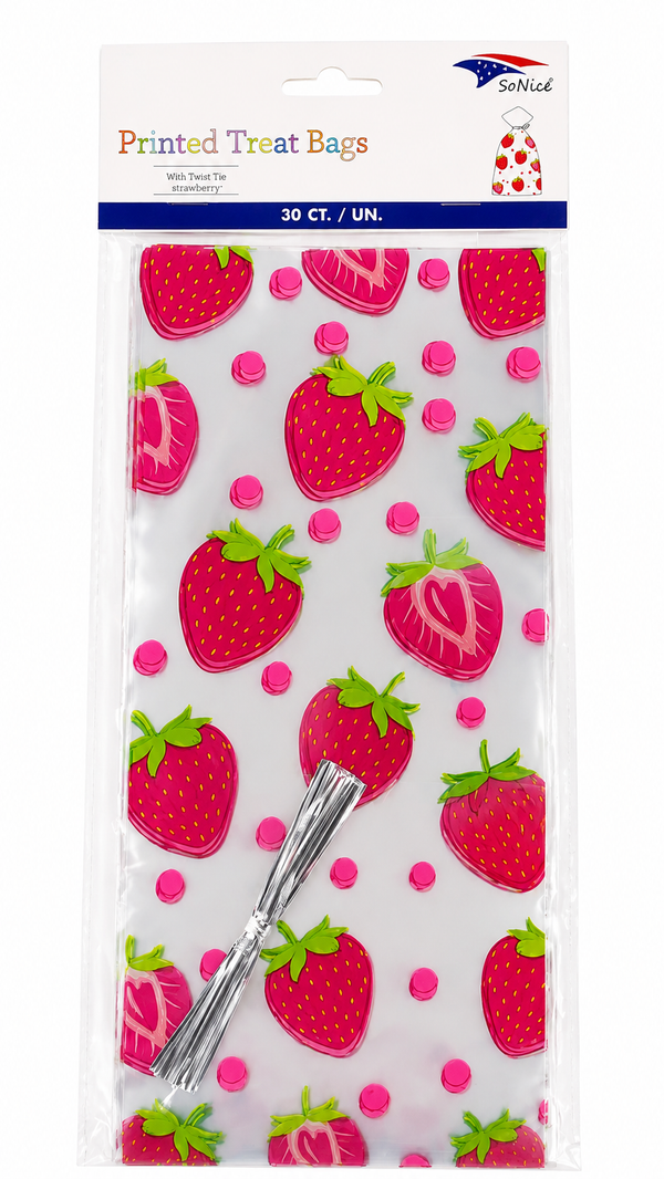 Berry Sweet Strawberry Themed Cellophane Bags