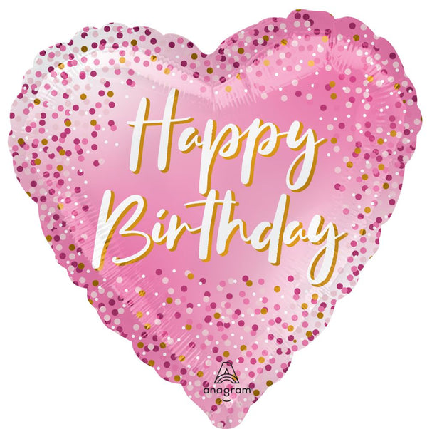 Happy Birthday Heart-Shaped Pink Sparkle 17" Foil Balloon