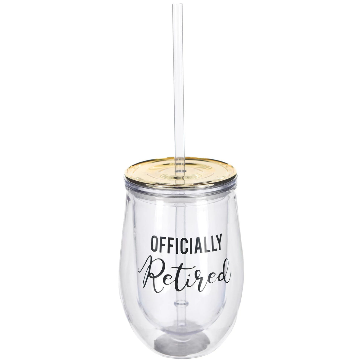 Officially Retired Plastic Stemless Wine Glass with Lid