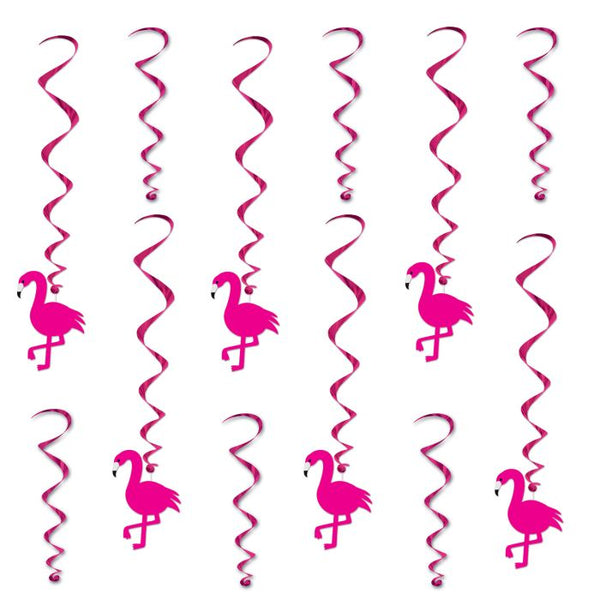 Pink Flamingo Whirls & Pink Twirly Whirls, Set of 12 Assorted (6 Each)
