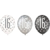 6 12" Glitz Black, Silver, & White Latex Balloons 16