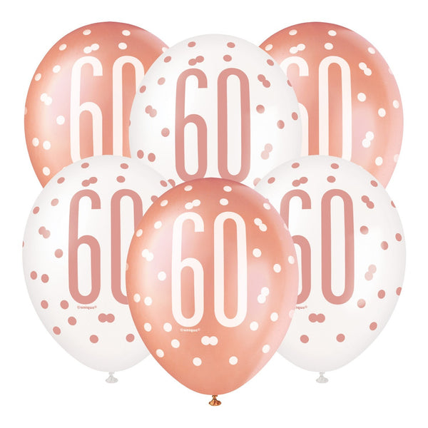6 12" Rose Gold Latex Balloons 60