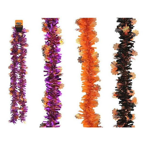 6.5ft Halloween Tinsel Garland with Spider and Web Die-Cuts
