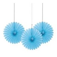 6" Blue Mini Decorative Fans, 3 Count