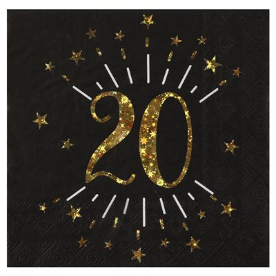 20th Birthday Gold Sparkling Napkins