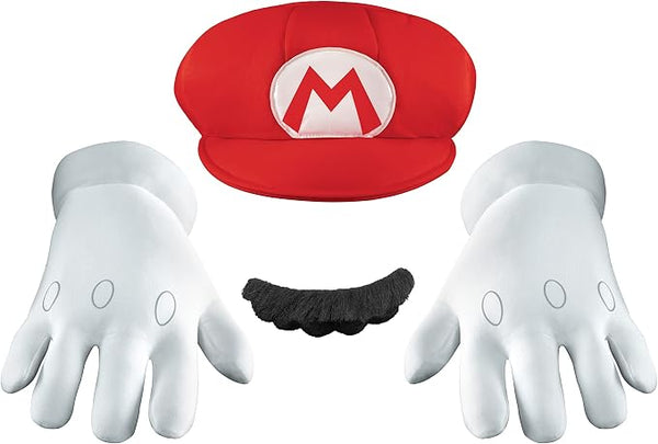 Adult Super Mario Accessory Kit, Includes Hat, Gloves and Self-Adhesive Moustache