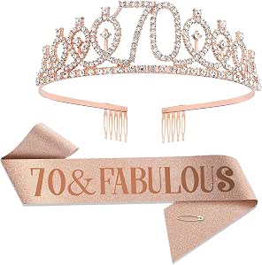 70 & Fabulous Rose Gold Birthday Tiara & Sash Set