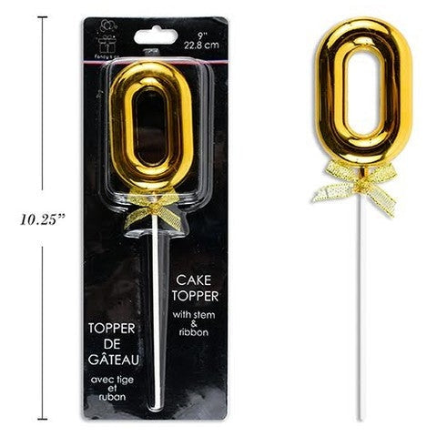 9" Gold Cake Topper with stem & ribbon #0