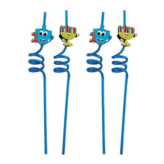 Chanukah Fun Straws,Dreidel&Menorah,Plastic,9",Set Of 4,