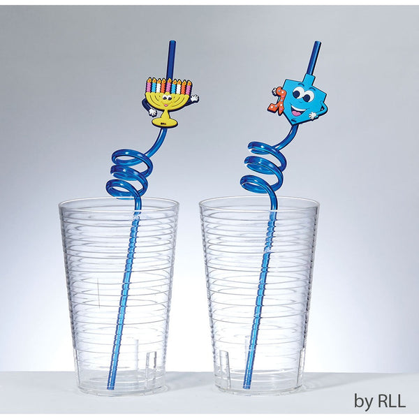 9" Hanukkah Fun Straws - Dreidel & Menorah, Plastic - Set of 4