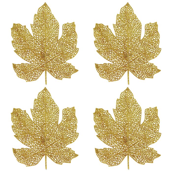 Glittered Fall Leaves, 7", Set of 4