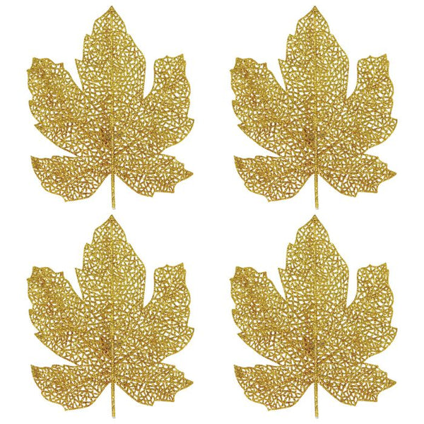 Glittered Fall Leaves, 7", Set of 4