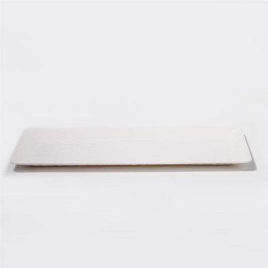 White Melamine Rectangular Tray with Hammered Texture, 15" x 6"