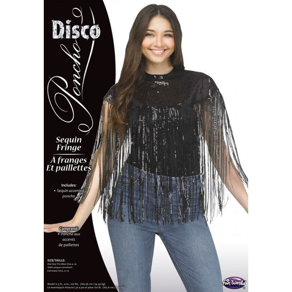 Black Sequin Fringe Disco Poncho
