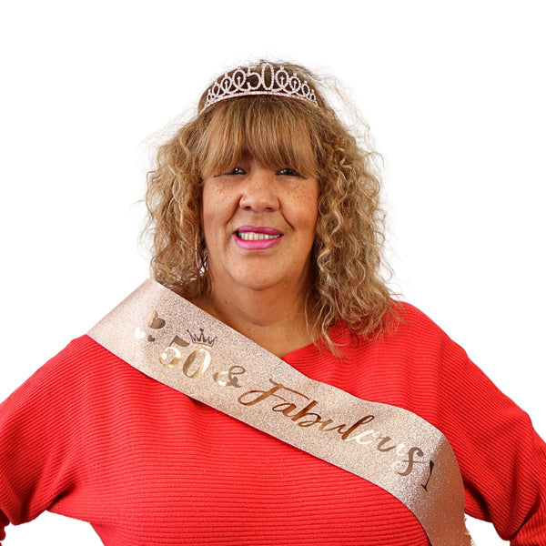 50 & Fabulous Rose Gold Tiara & Sash Set