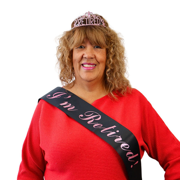 I'm Retired Pink Rhinestone Crown & Sash Set
