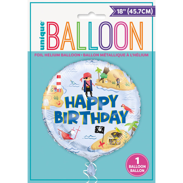 Ahoy Pirate Round Foil Balloon 18", Package - "Happy Birthday"