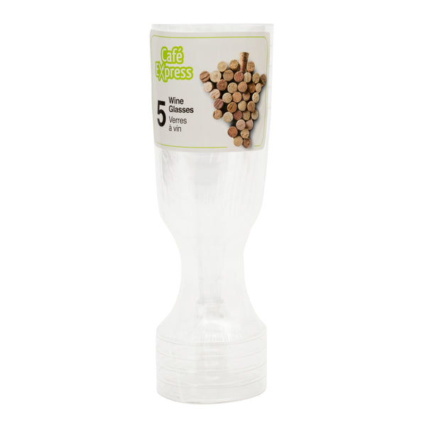 Cafe Express Plastic Wine Glasses, 5 Per Pack