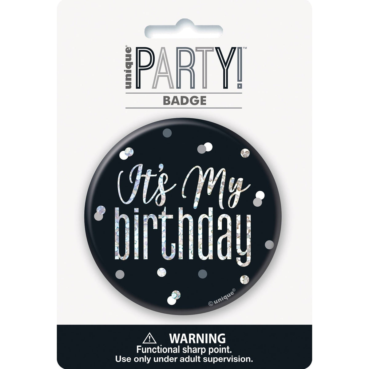 Badge - Birthday, Glitz, Black & Silver, "It's My Birthday"