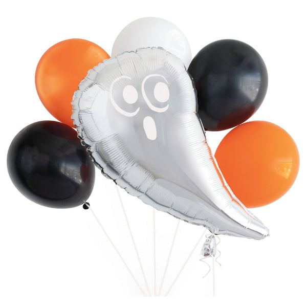 Balloon Bouquet - Foil and Latex, Silver / Orange / Black