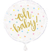 Balloon - Foil, Gold, Baby Shower, "Oh Baby", Round, 18"
