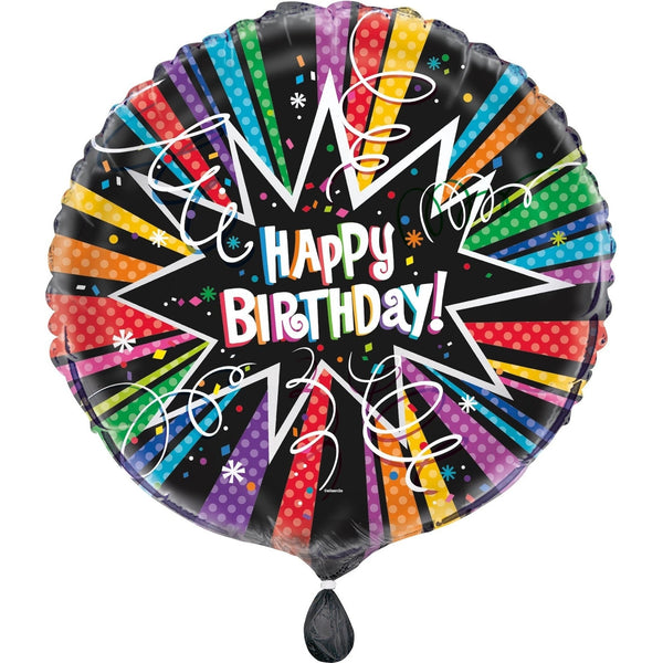 Balloon - Foil, Rainbow, Starburst "Happy Birthday", Round, 18"