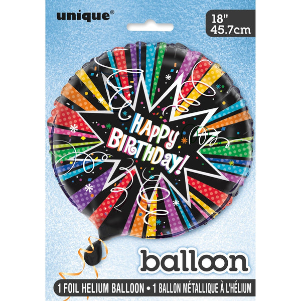Balloon - Foil, Rainbow, Starburst "Happy Birthday", Round, 18"