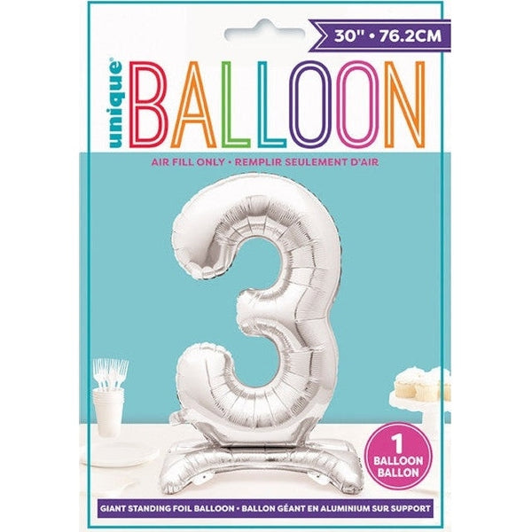 Silver Number Shaped Standing Foil Balloon 30" 3