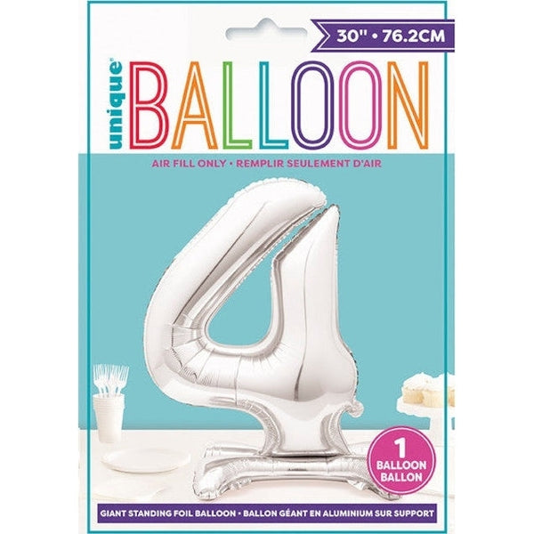 Silver Number Shaped Standing Foil Balloon 30" 4
