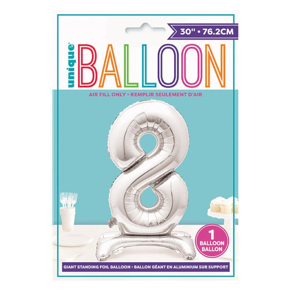 Silver Number Shaped Standing Foil Balloon 30" 8