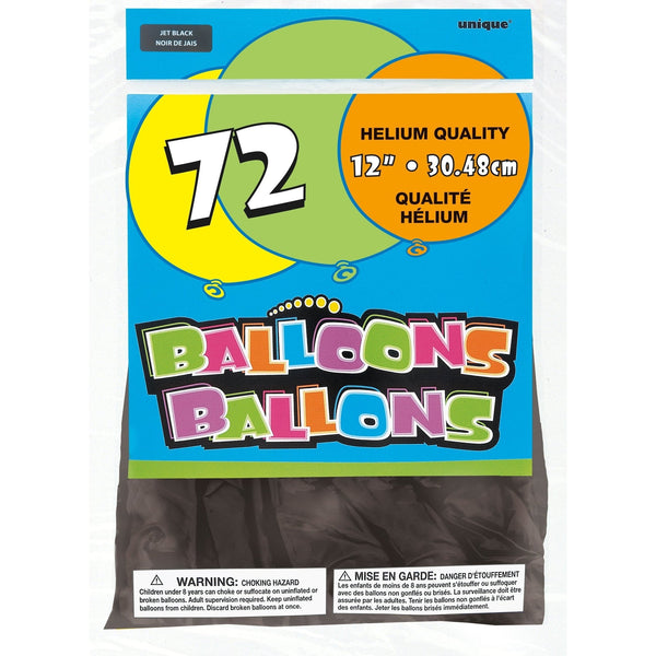 Balloon - Latex, Jet Black, 12", 72 Count