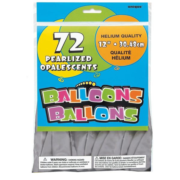 Balloon - Latex, Silver Pearl, 12" 72 Count