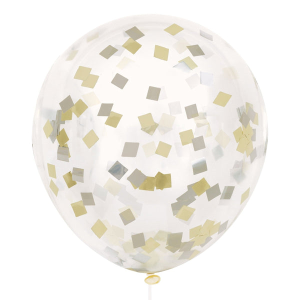 Balloons - Clear with Gold/Silver Confetti, 6 Count
