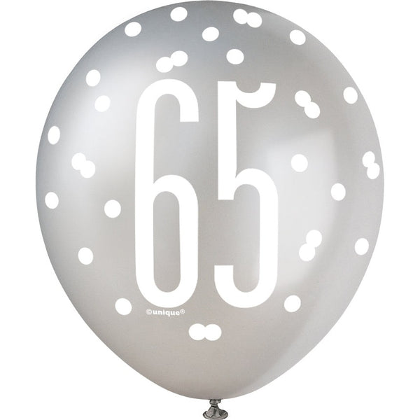 Balloons - Latex, Glitz Black Silver & White, 65, 12", 6 Count
