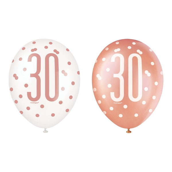 Balloons - Latex, Rose Gold, 30, 12", 6 Count