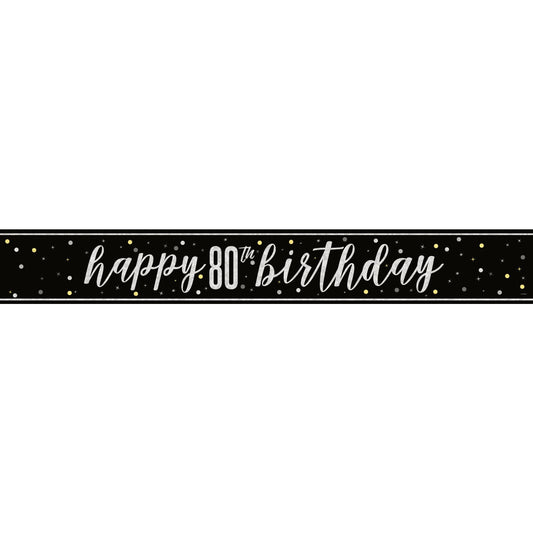 Banner - Black & Silver Glitz 80th Birthday