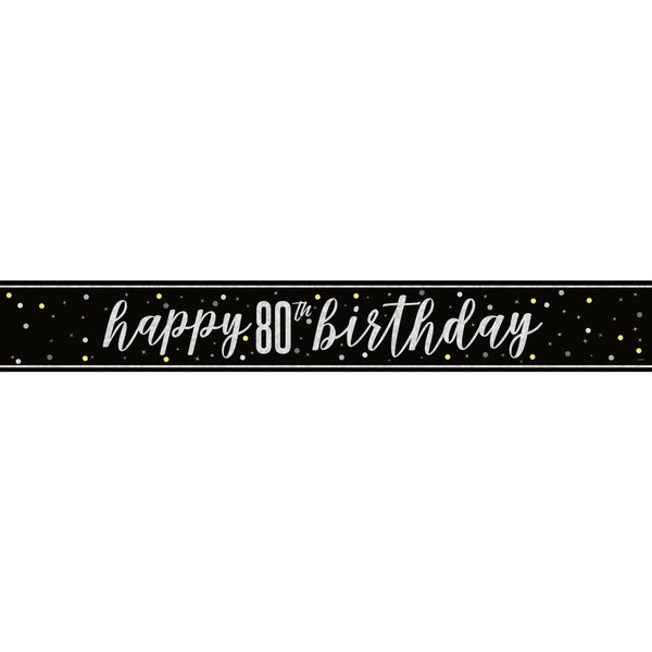 Banner - Black & Silver Glitz 80th Birthday