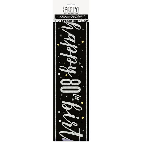 Banner - Black & Silver Glitz 80th Birthday