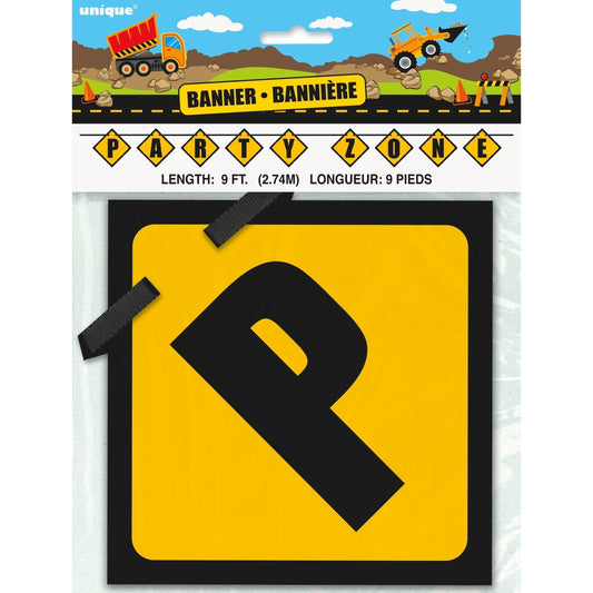 Banner Kit - Black and Yellow, Construction "Party Zone" Blocks, 9'