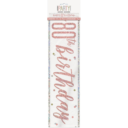 Banner Kit - Foil, Glitz Rose Gold, "Happy 80th Birthday", 9'