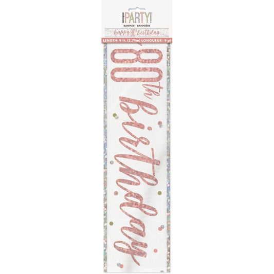 Banner Kit - Foil, Glitz Rose Gold, "Happy 80th Birthday", 9'