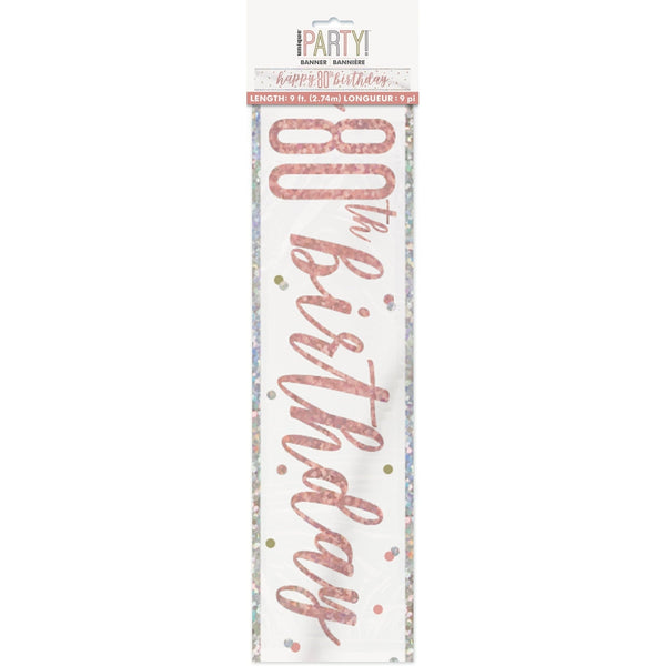 Banner Kit - Foil, Glitz Rose Gold, "Happy 80th Birthday", 9'