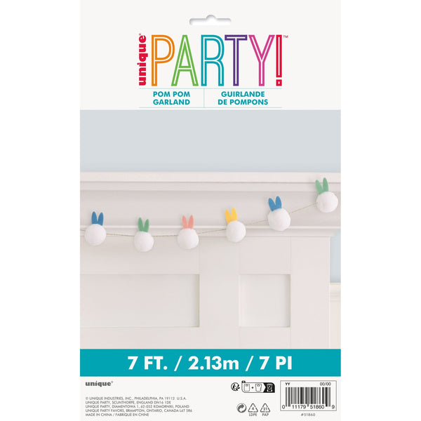 Banner Kit - Garland, Colorful Bunny Pom Pom, 7'
