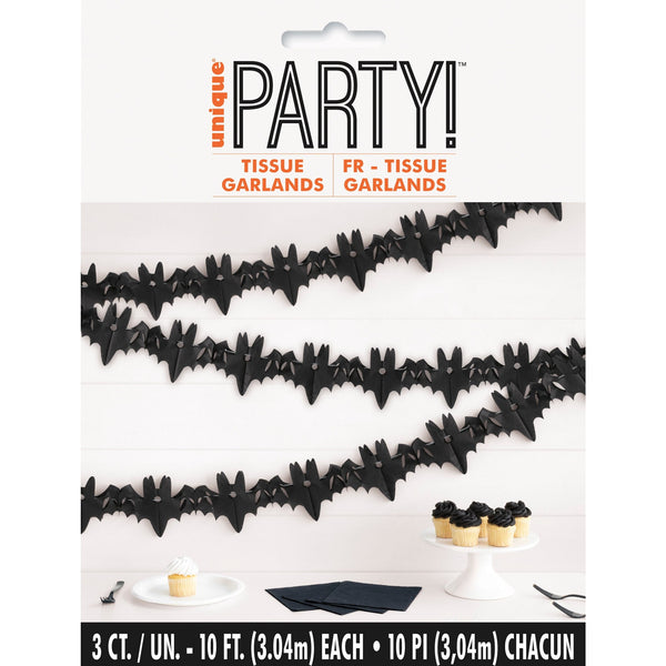 Bat Tissue Garland, 3 count - 10 ft each