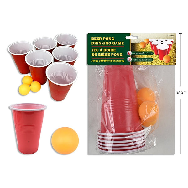 Beer Pong Drinking Game Set with 6 Cups and 3 Ping Pong Balls
