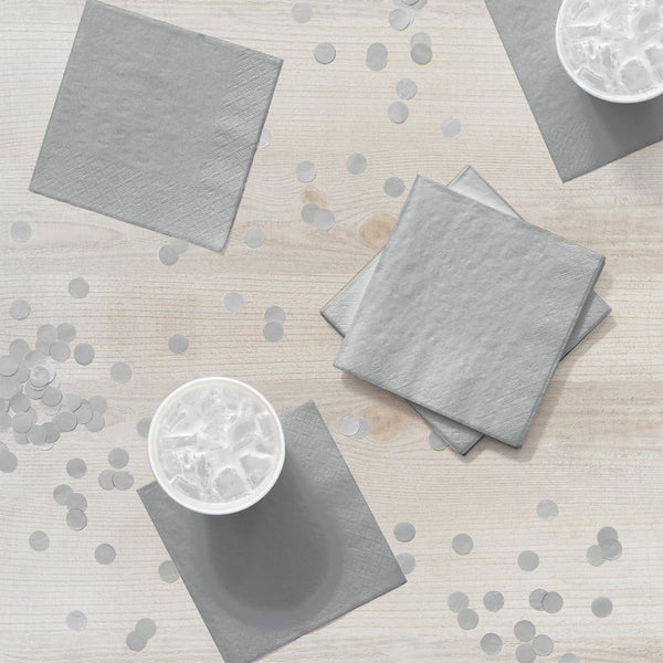 Beverage Napkin 50 Count 2-Ply Shimmering Silver
