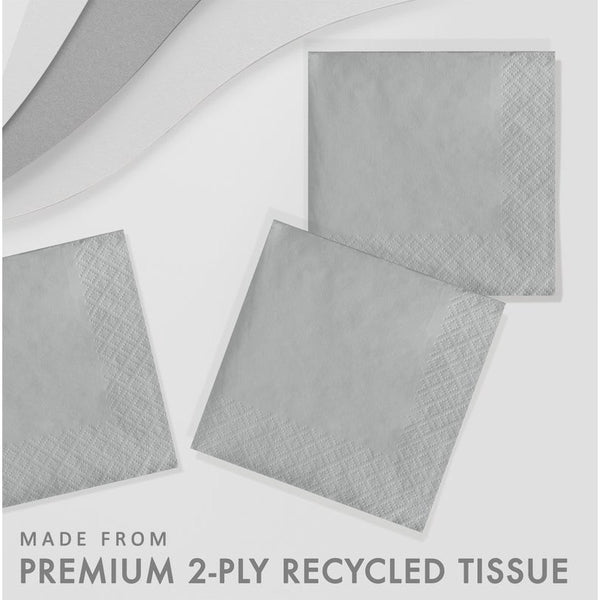 Beverage Napkin 50 Count 2-Ply Shimmering Silver