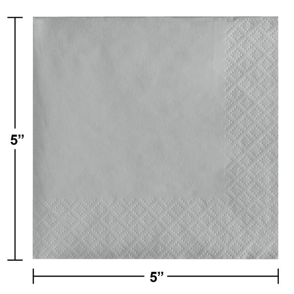 Beverage Napkin 50 Count 2-Ply Shimmering Silver