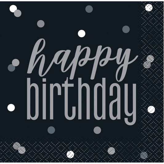 Birthday Black Glitz Happy Birthday Beverage Napkins, 16 Count