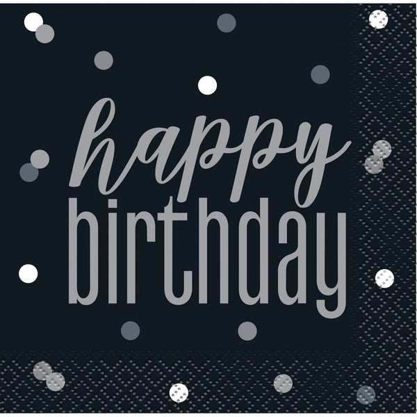 Birthday Black Glitz Happy Birthday Beverage Napkins, 16 Count